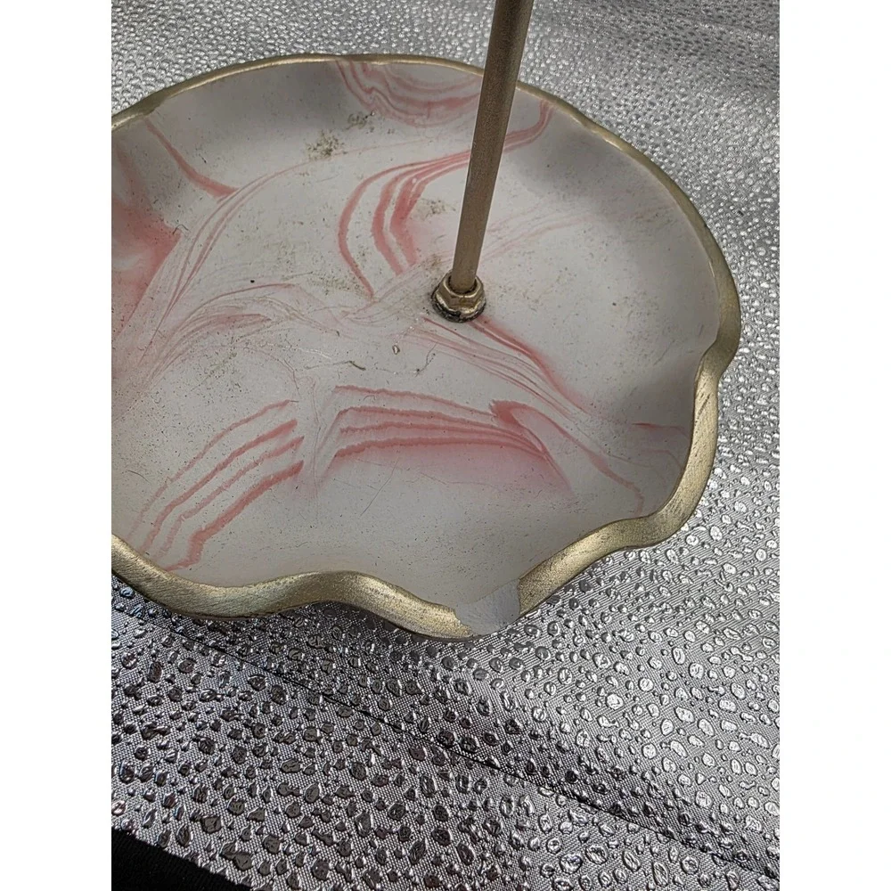 Pink Marbled Jewelry Stand T-Bar Bracelet Holder Catchall Tray Gold 373024 O1